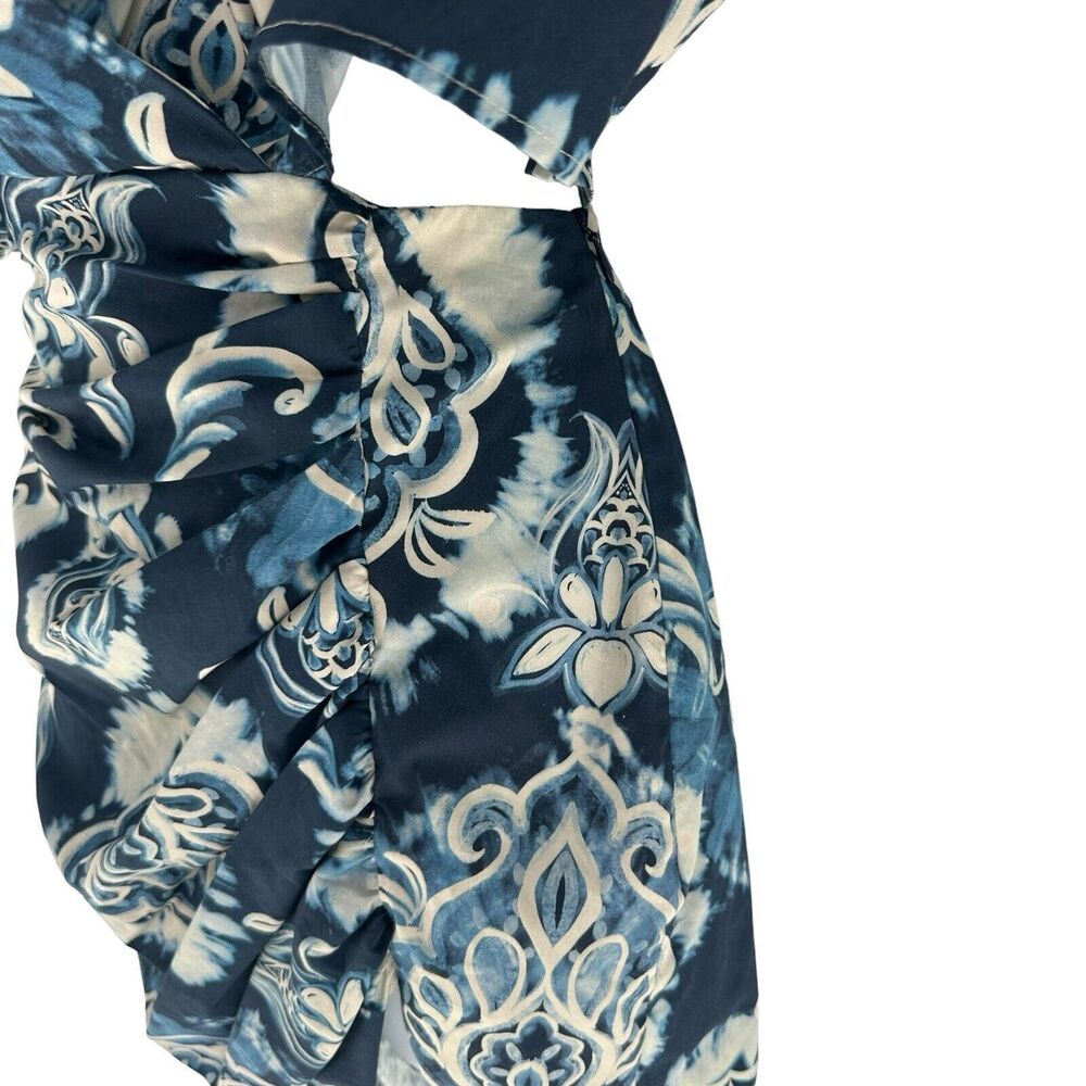 Zara Dress Women Small Blue Printed Mini Cut Out Back Resort Vacation Tribal NEW - Picture 12 of 16